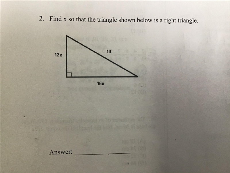 Find x so that the triangle shown below is a right triangle.-example-1