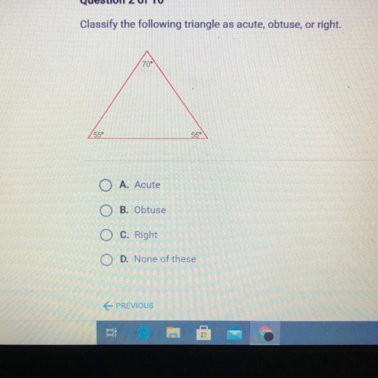 Classify the following triangle as acute, obtuse, or right.-example-1