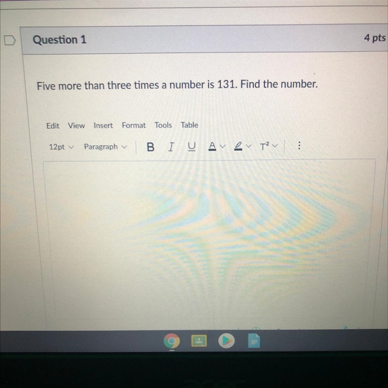 Five more than three times a number is 131. Find the number.-example-1