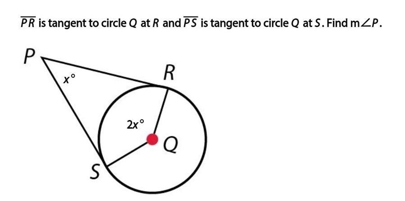 PR is tangent to clrcle Q at R and PS is tangent to circle Q at S. Find mZP. ​-example-1