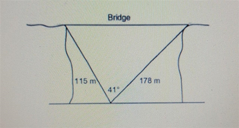 A surveyor in a canyon takes measurements and draws the diagram shown. Determine the-example-1