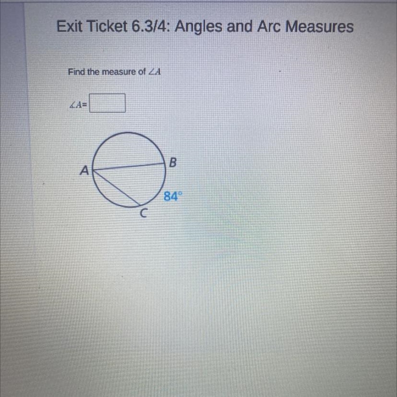 Help with find the measure of angle A-example-1