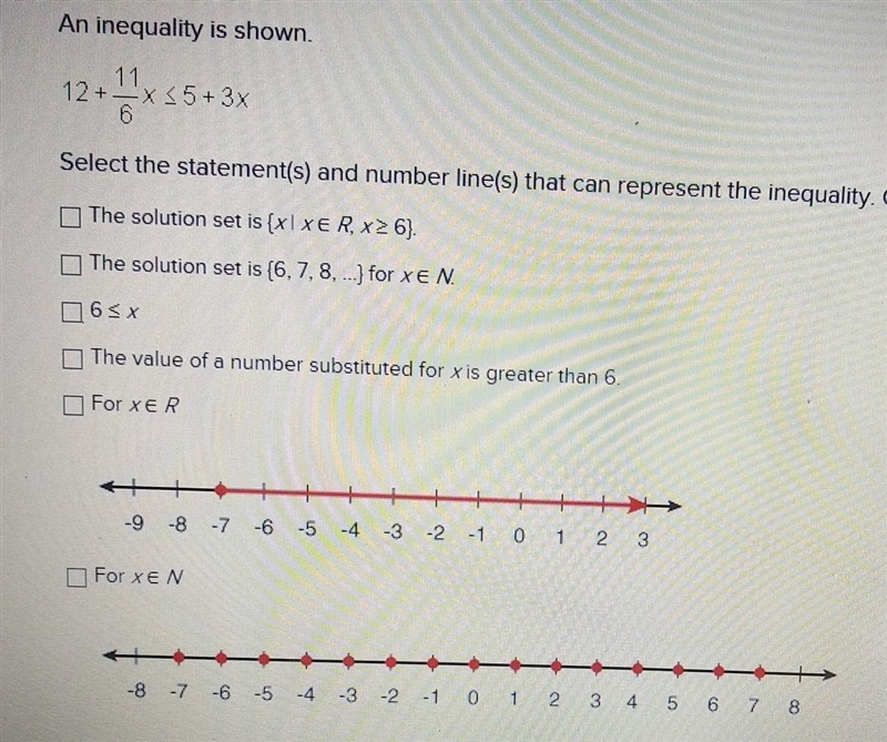 Select the statements and number line that can represent the inequality.​-example-1