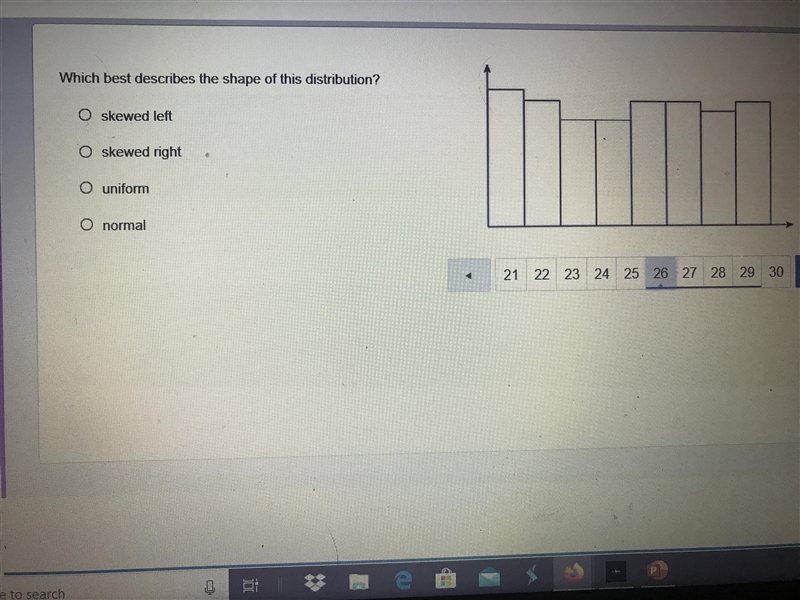 15 POINTS!! which best describes the shape of this distribution?-example-1