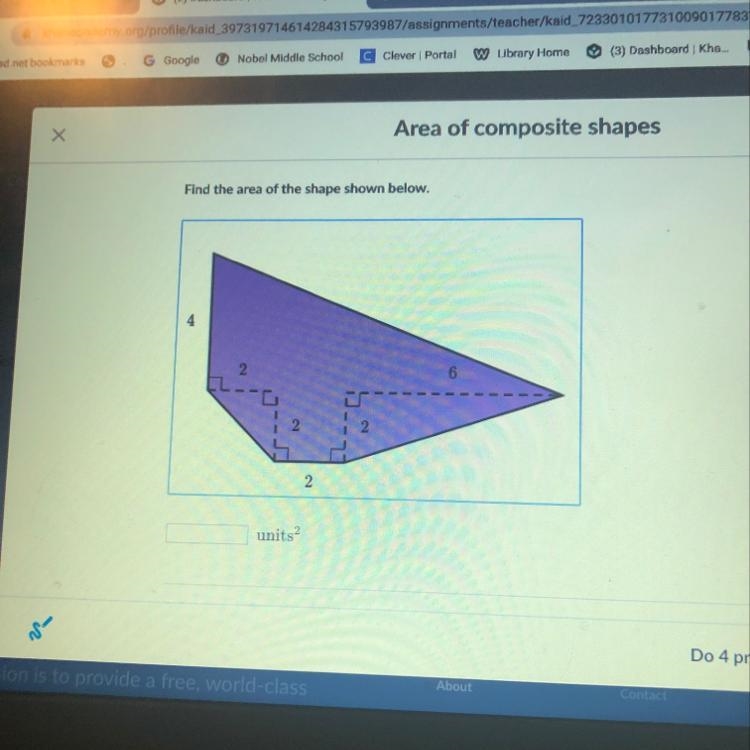 Area of composite shapes Find the area of the shape shown below.-example-1