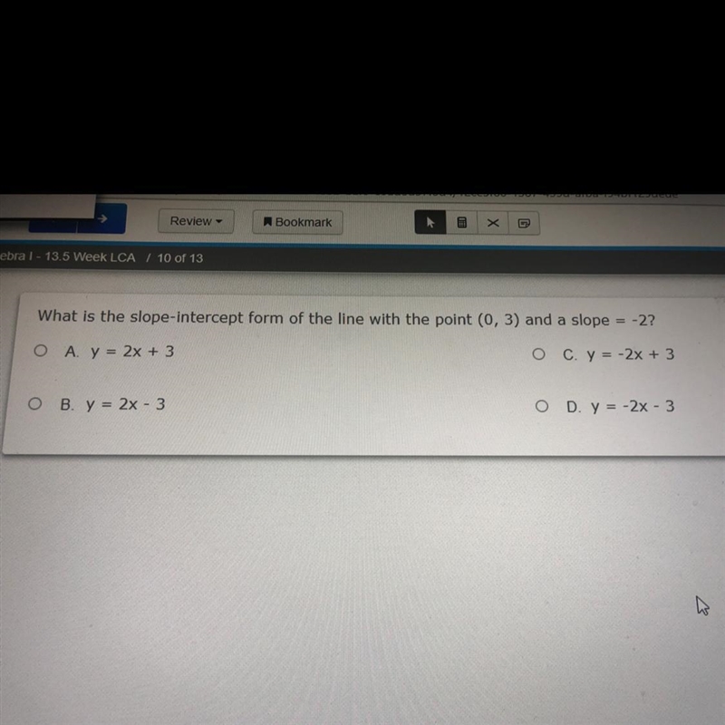 What is the slope-intercept form of a line that contains the point (0,3) and a slope-example-1