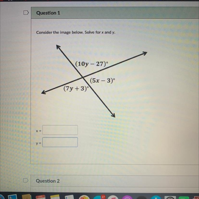 Consider the image below. Solve for x and y.-example-1