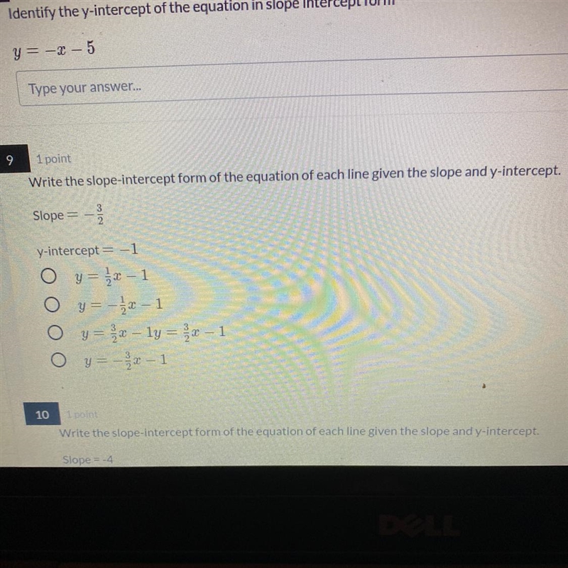 1 point Write the slope-intercept form of the equation of each line given the slope-example-1