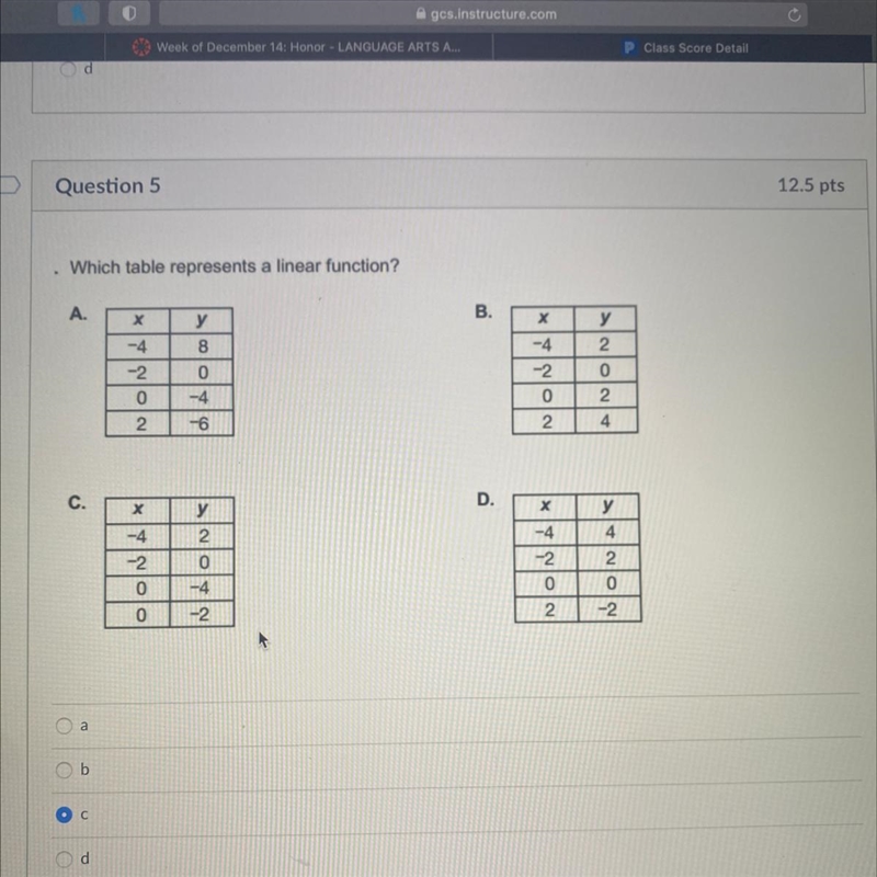 Which one represents a linear function help ong please !!-example-1