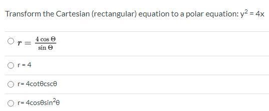 1. Transform the polar equation to a Cartesian (rectangular) equation: 2. Transform-example-2