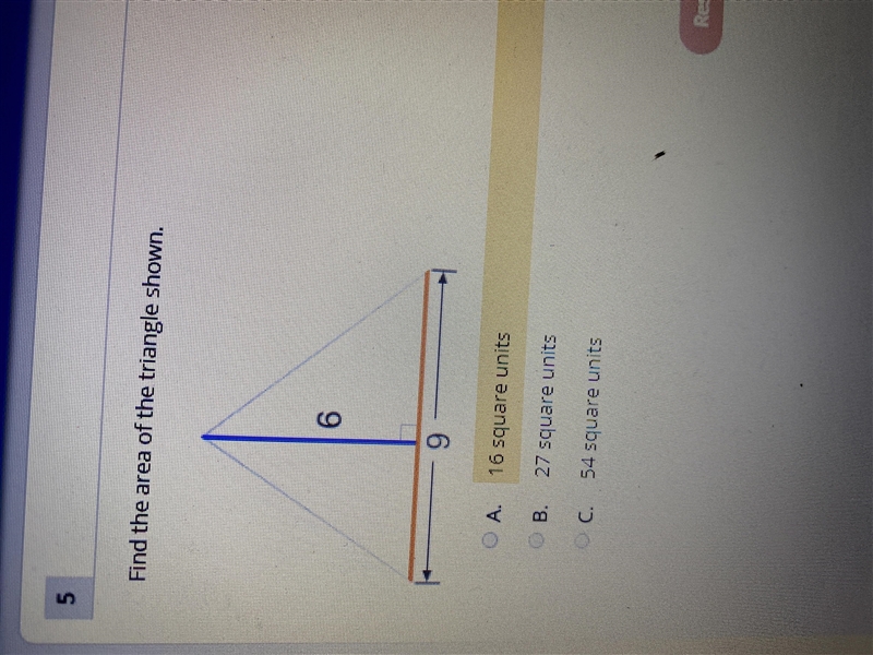 Find the area of the triangle shown-example-1