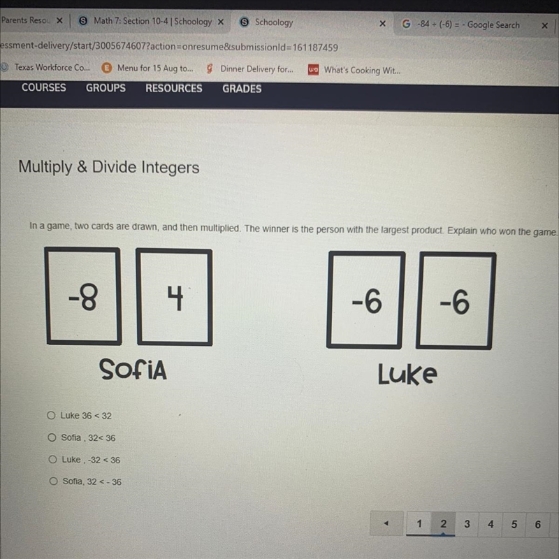 POS In a game, two cards are drawn, and then multiplied. The winner is the person-example-1