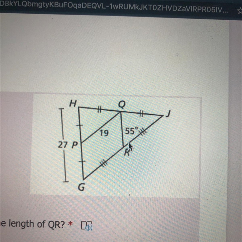 QR is the midsection of triangle GHJ, what is the length of QR?-example-1