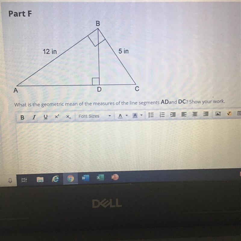 Part F I NEED HELP! What is the geometric mean of the measures of the line segments-example-1