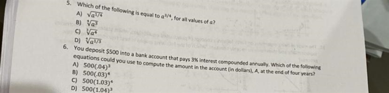 Please show you work for both 5 and 6!-example-1