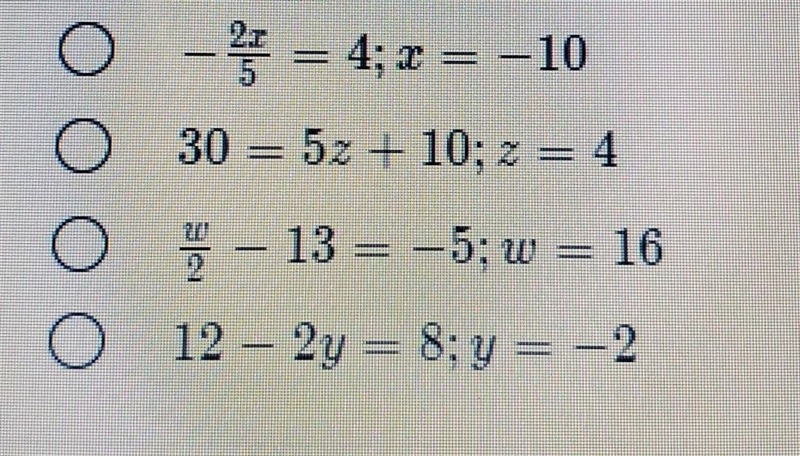 Consider each equation and solution. Which solution is NOT correct?​-example-1