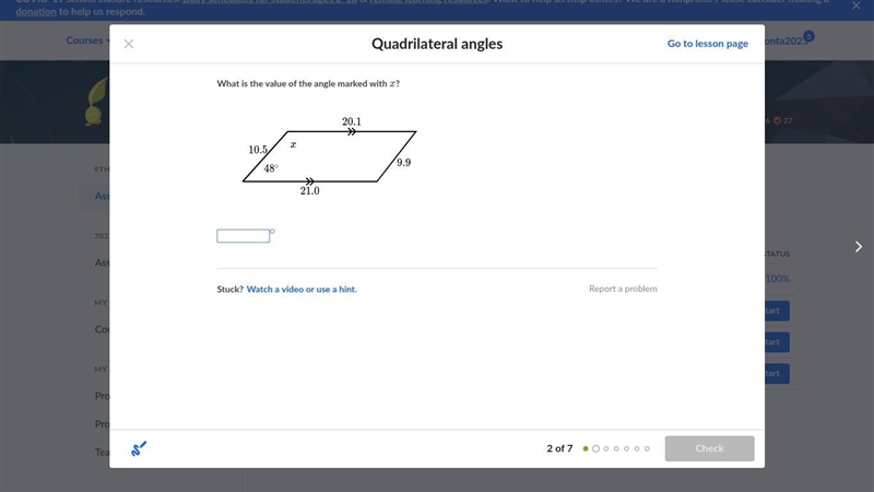 What is the value of the angle marked with x?-example-1