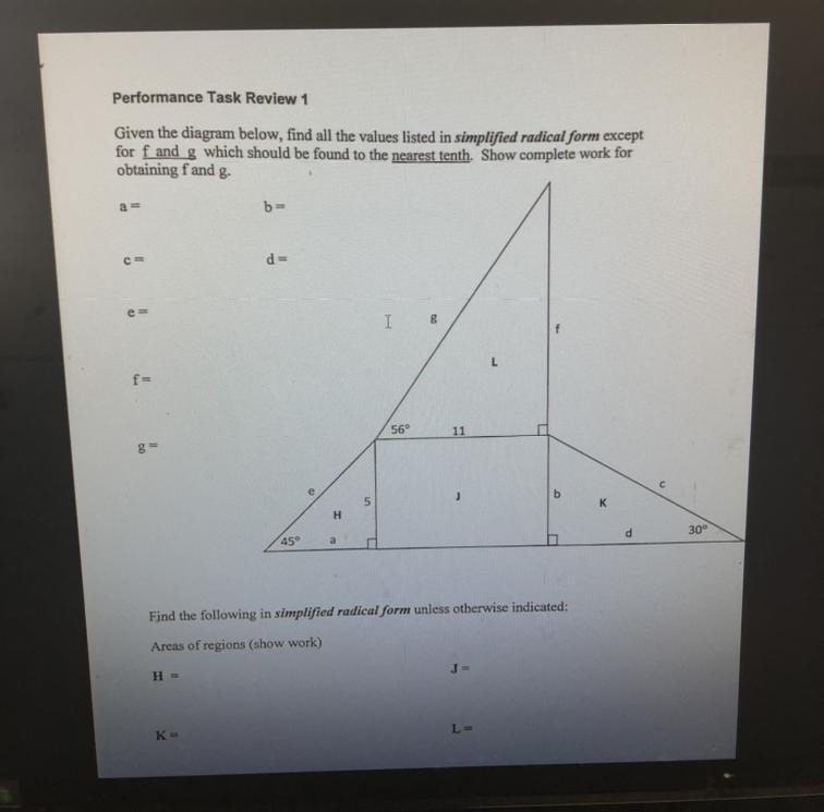 Performance Task Review 1 Given the diagram below, find all the values listed in simplified-example-1