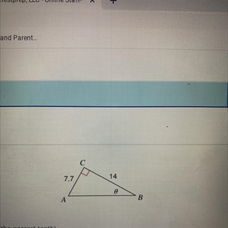 Find the measure of θ. (to the nearest tenth) A) 28.8° B) 33.4° C) 61.2° D) 63.4°-example-1