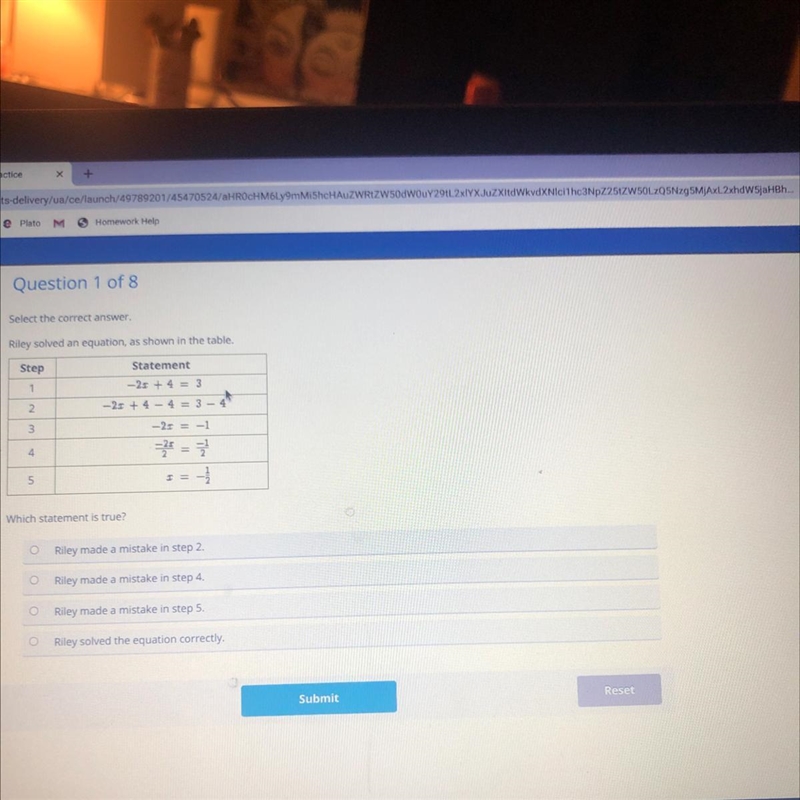 Riley solved and equation as shown in the table-example-1