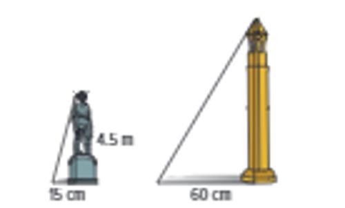 A bell tower casts a 60 cm shadow. At the same time a sculpture that is 4.5 meters-example-1