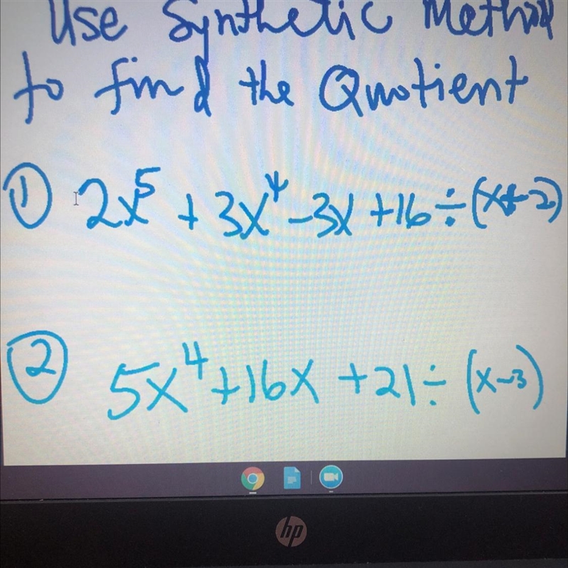 “use synthetic method to find the quotient”-example-1