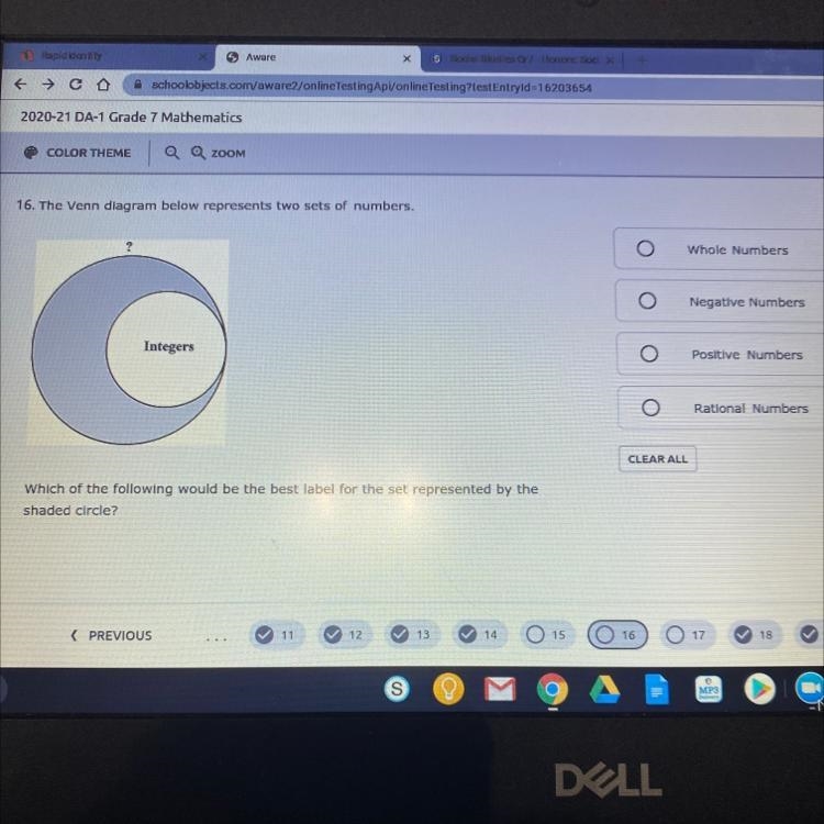 16. The Venn diagram below represents two sets of numbers. ? Integers Which of the-example-1