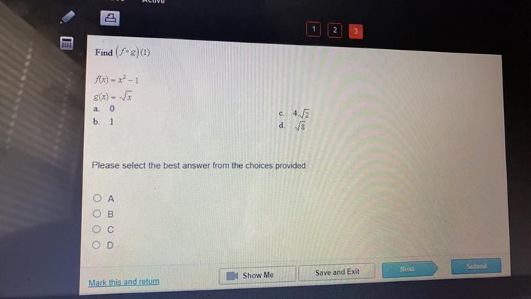 RES Find (fºg)(1) Ax) = x2 - 1 g(x)= v a 0 c. 4. b. d. 18 Help pls-example-1