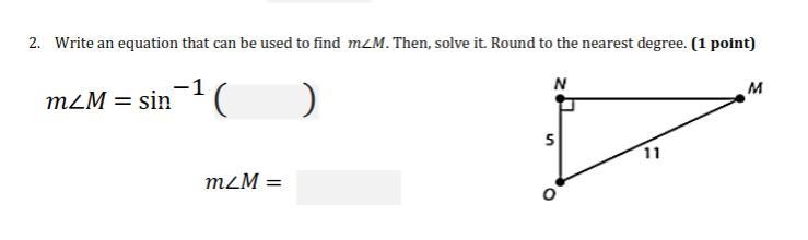 Write an equation that can be used to find 푚∠푀. Then, solve it. Round to the nearest-example-1