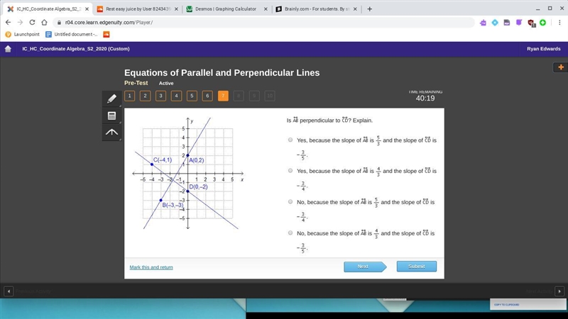 Is AB perpendicular CD to ? Explain.-example-1