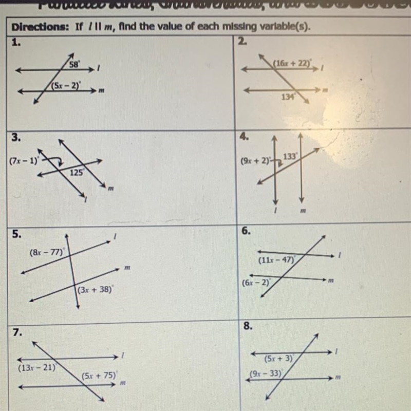 If ll m, find the value of each missing variable(s) .-example-1