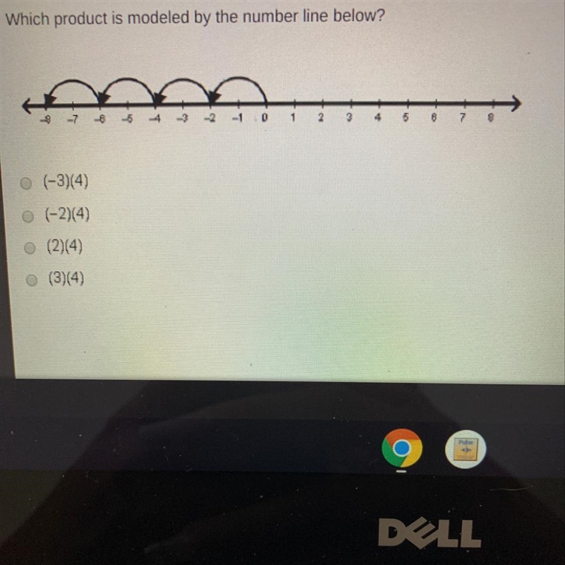 Which product is modeled by the number line below? 0 (-3)(4) 0 (-2)(4) 0 (2)(4) 0 (3)(4)-example-1