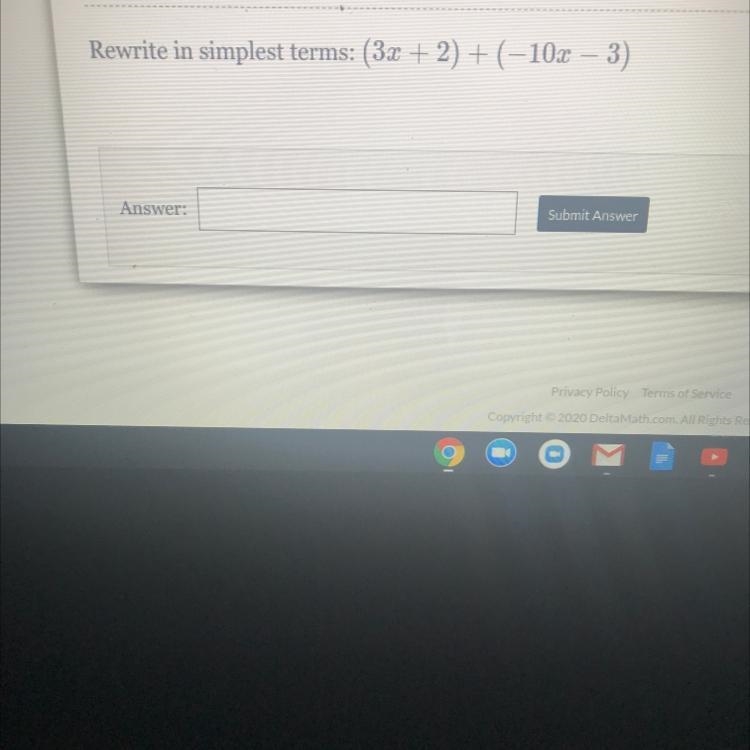 Rewrite in simplest terms: (3x + 2) + (-10x – 3)-example-1