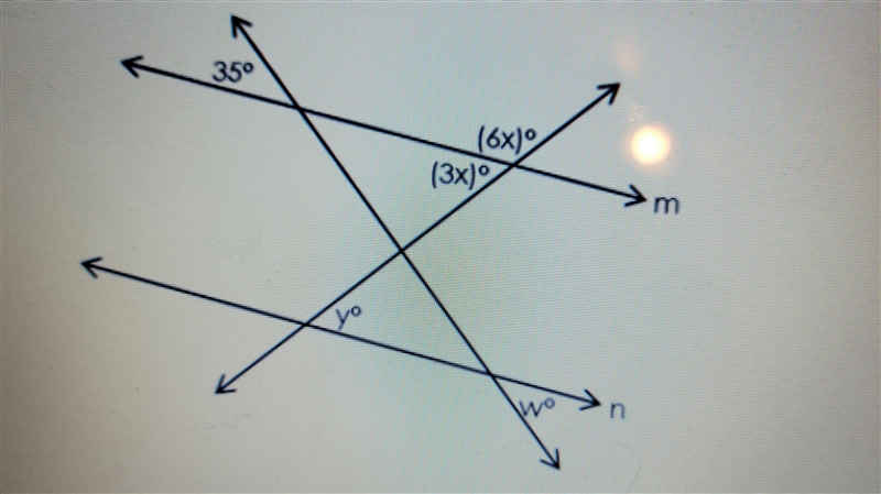 In the diagram, lines m and n are parallel. What is the measure of w?-example-1