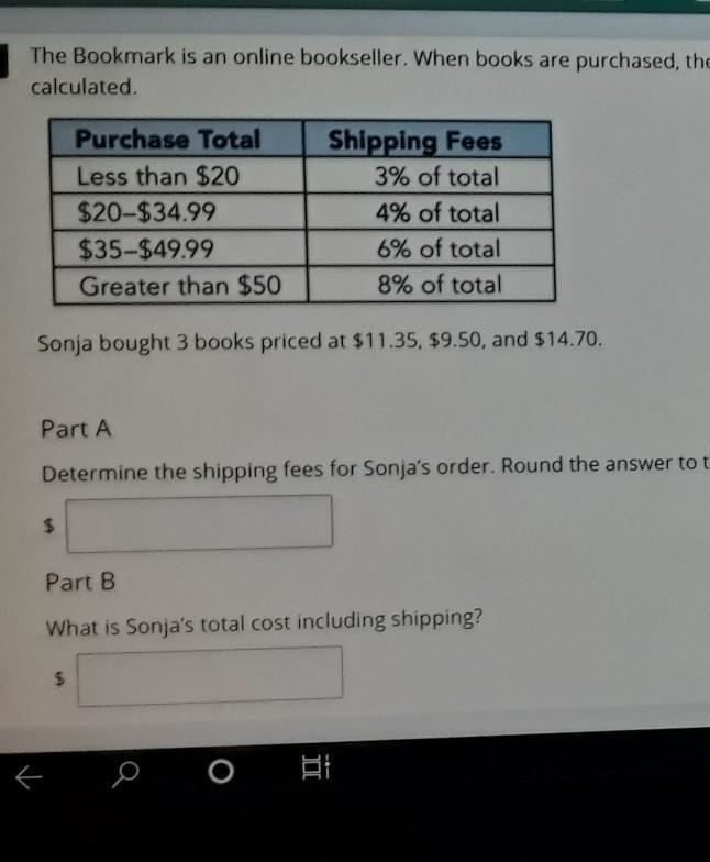 The Bookmark is an online bookseller. When books are purchased, the shipping fees-example-1