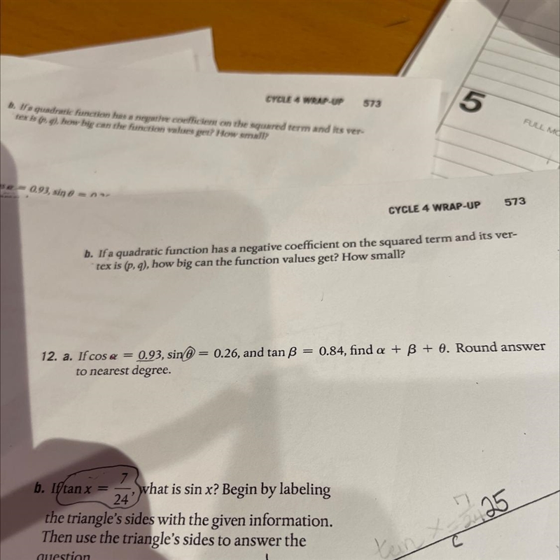 If cos a= 0.93. Sin 0 =0.26, and tan ß = 0.84, find a + B + 0.-example-1