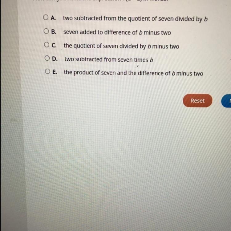 How can you write the expression 7b-2) in words?-example-1