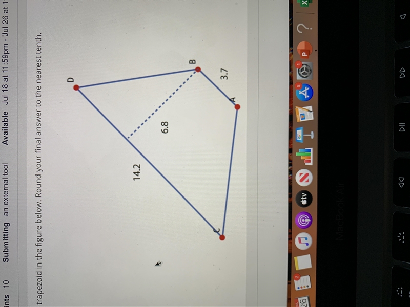 Find the area of the trapezoid in the figure below round your final answer to the-example-1