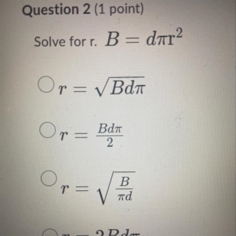 Solve for r: B=dPIEr^2-example-1