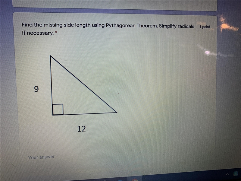 Find the missing side length using pythagorean theorem. simplify radicals if necessary-example-1