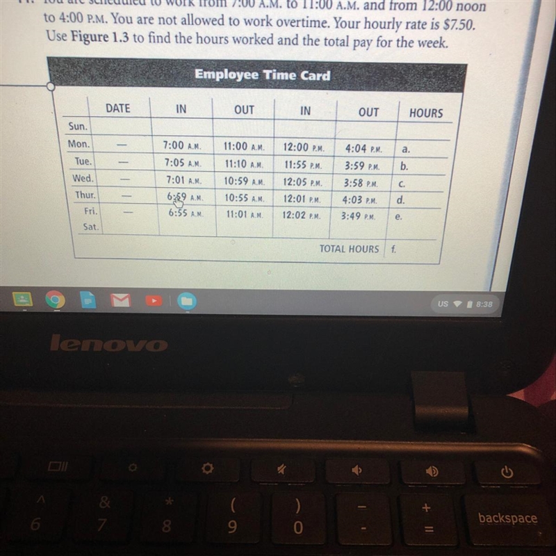 Employee Time Card DATE IN OUT IN OUT HOURS Sun. Mon. 7:00 AM 11:00 AM 12:00 P.M. a-example-1