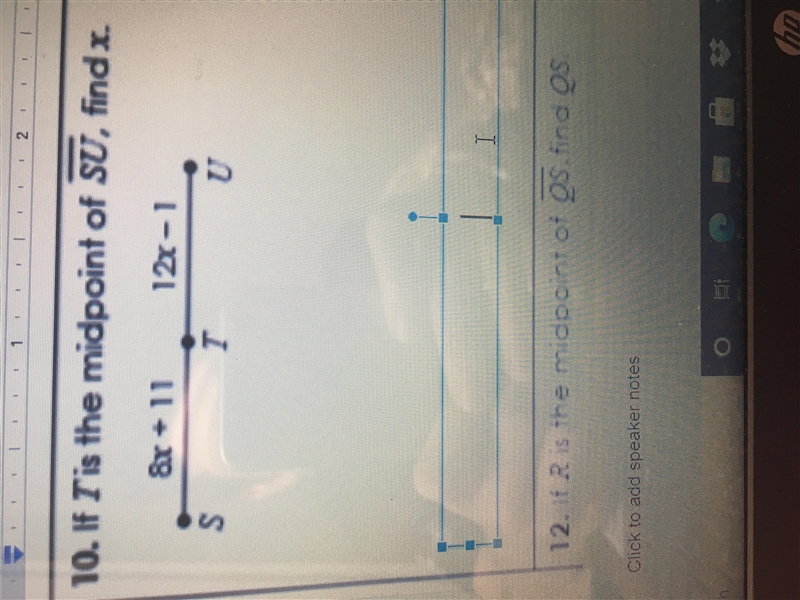 If T is the midpoint of SU,Find x-example-1