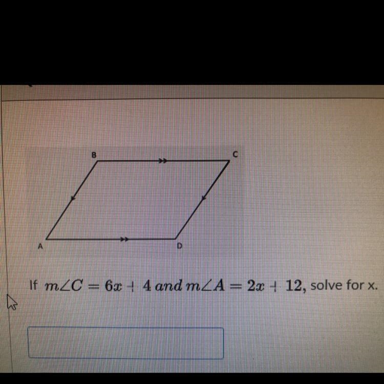 If mC=6x+4 and mA=2x + 12, solve for x-example-1