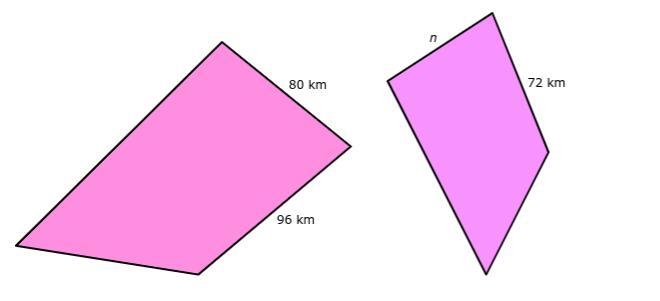 If these two shapes are similar, what is the measure of the missing length n?-example-1