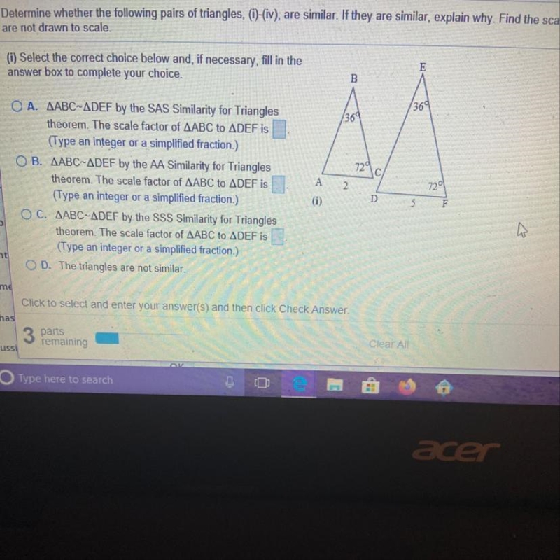 What is the scale factor of triangle ABC to triangle DEF?-example-1