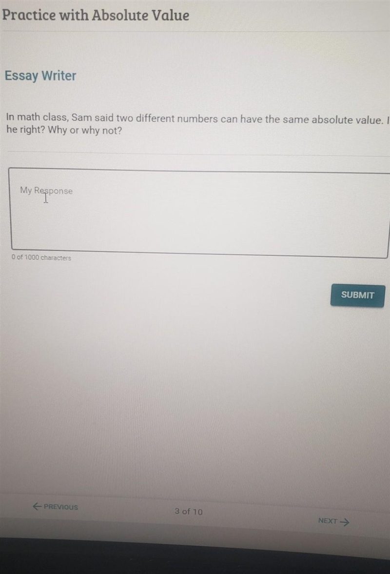 In math class, Sam said two different numbers can have the same absolute value. Is-example-1