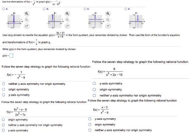 A. Find the slant asymptote of the graph of the rational function. b. Follow the​ seven-example-1