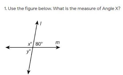 What is the measure of Angle X? A. 80 Degrees B. 100 Degrees C. 110 Degrees-example-1