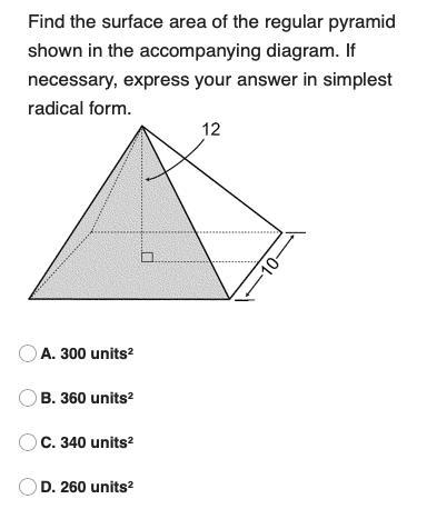 Find the surface area of the regular pyramid shown in the accompanying diagram. If-example-1