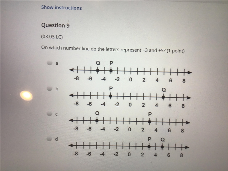 On which number line does the letters represent -3 and +5-example-1